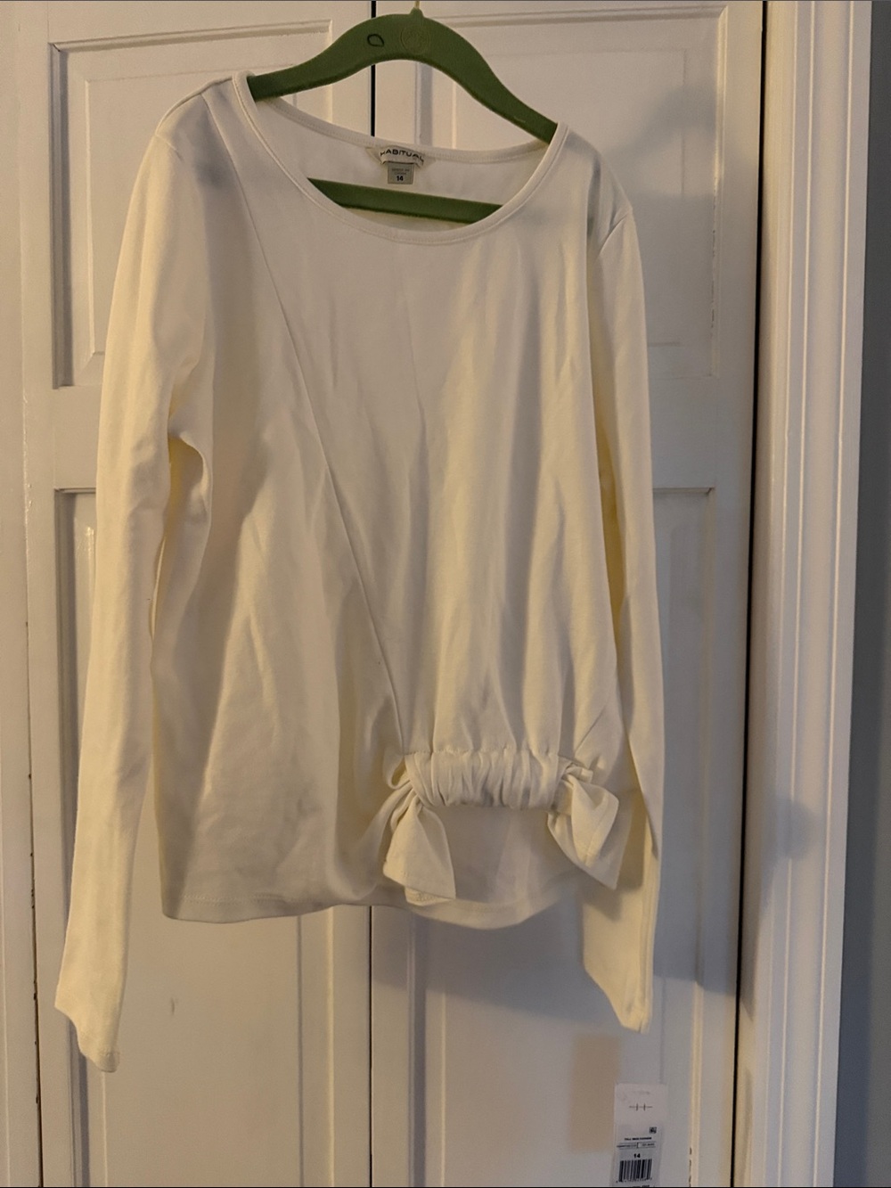 Habitual Cream Long Sleeve Tee with Front Tie Detail